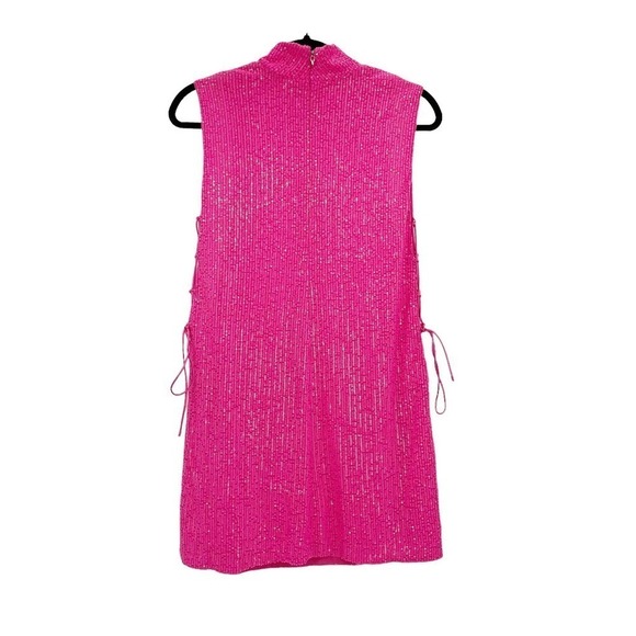 ROTATE BIRGER CHRISTENSEN Sequined Turtleneck Barbie Pink Mini Dress Size 4 NWT - Picture 6 of 11